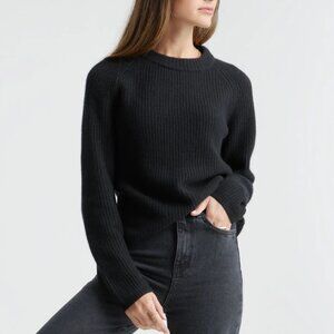 NWT Quince Medium Black Mongolian Cashmere Fisherman Crewneck Sweater